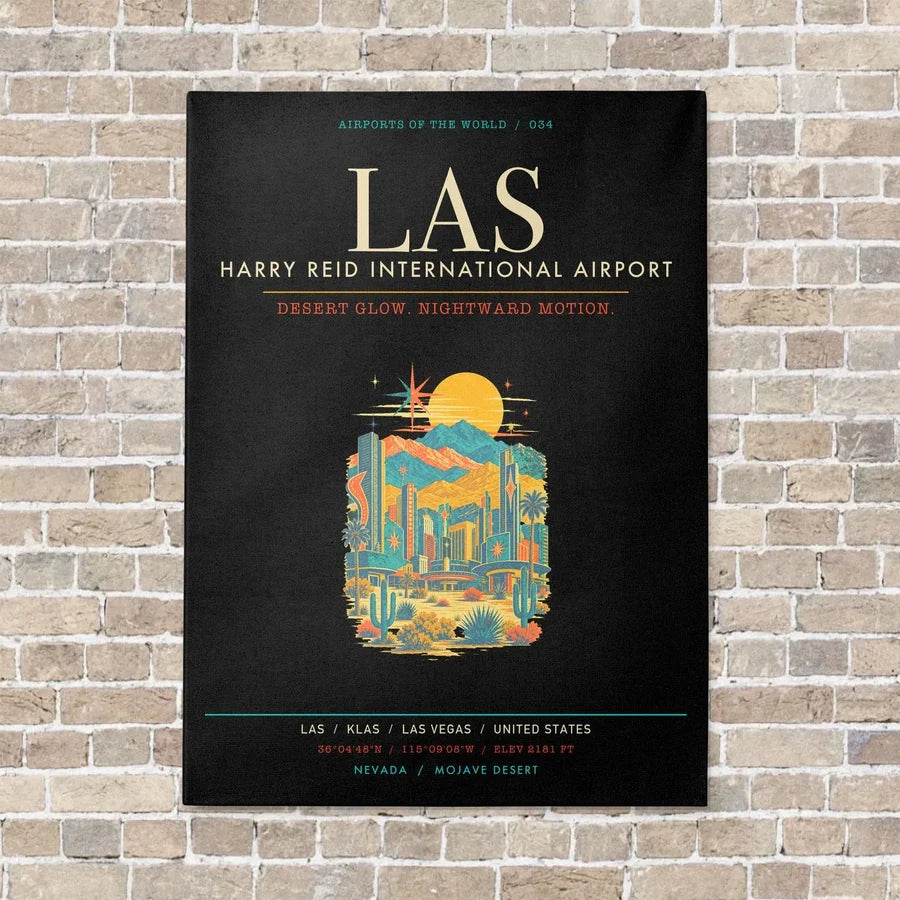 Harry Reid International Airport Las Vegas LAS - Canvas Framed - Black