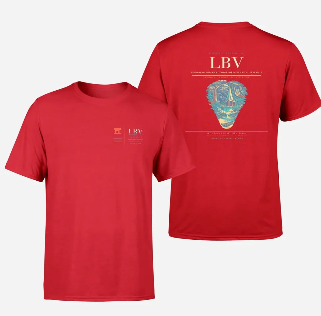 Leon-Mba International Airport (LBV) design printed on red double-side t-shirt