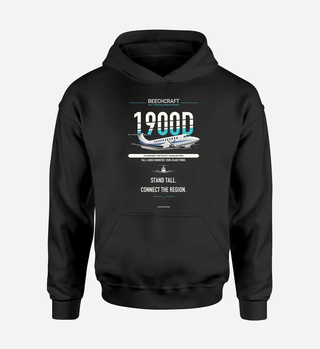 Beechcraft 1900D design on black hoodie single side