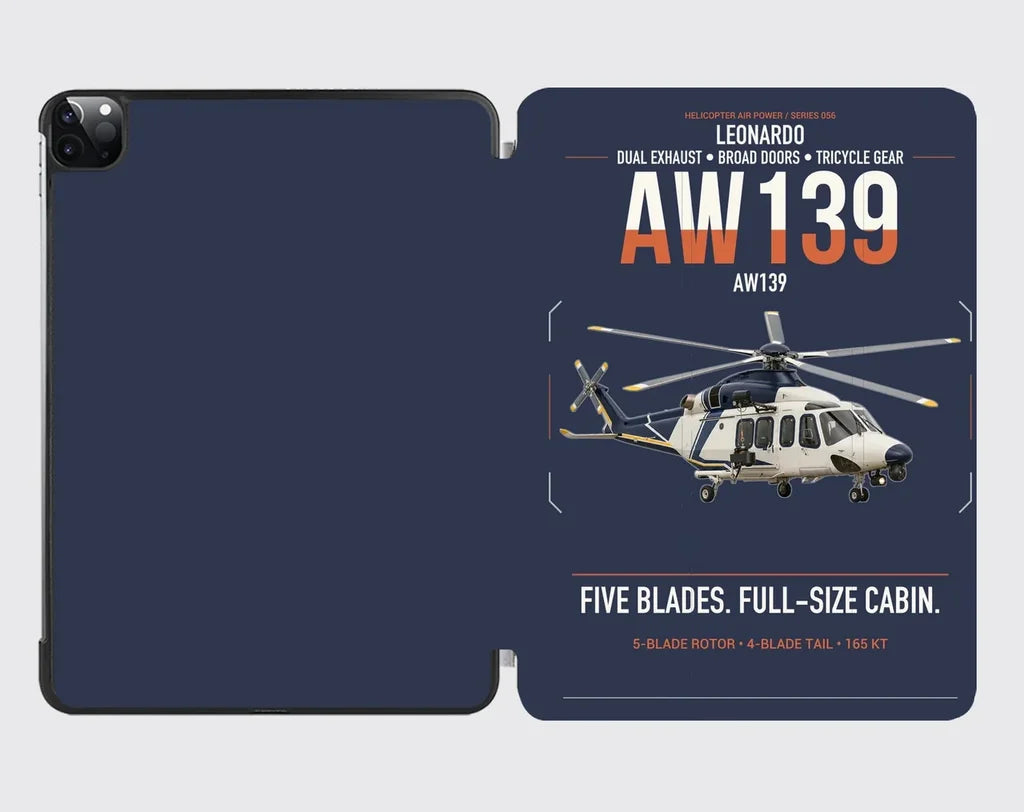 Leonardo AW139 design on navy blue ipad tablet case