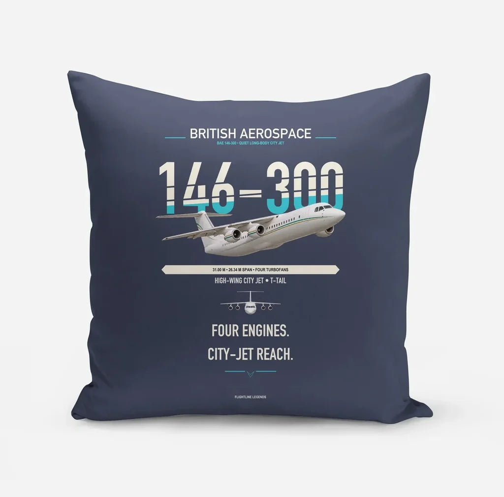 BAe 146-300 design on navy blue pillow