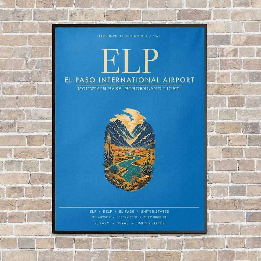 El Paso International Airport ELP vertical canvas print - framed - turquoise background