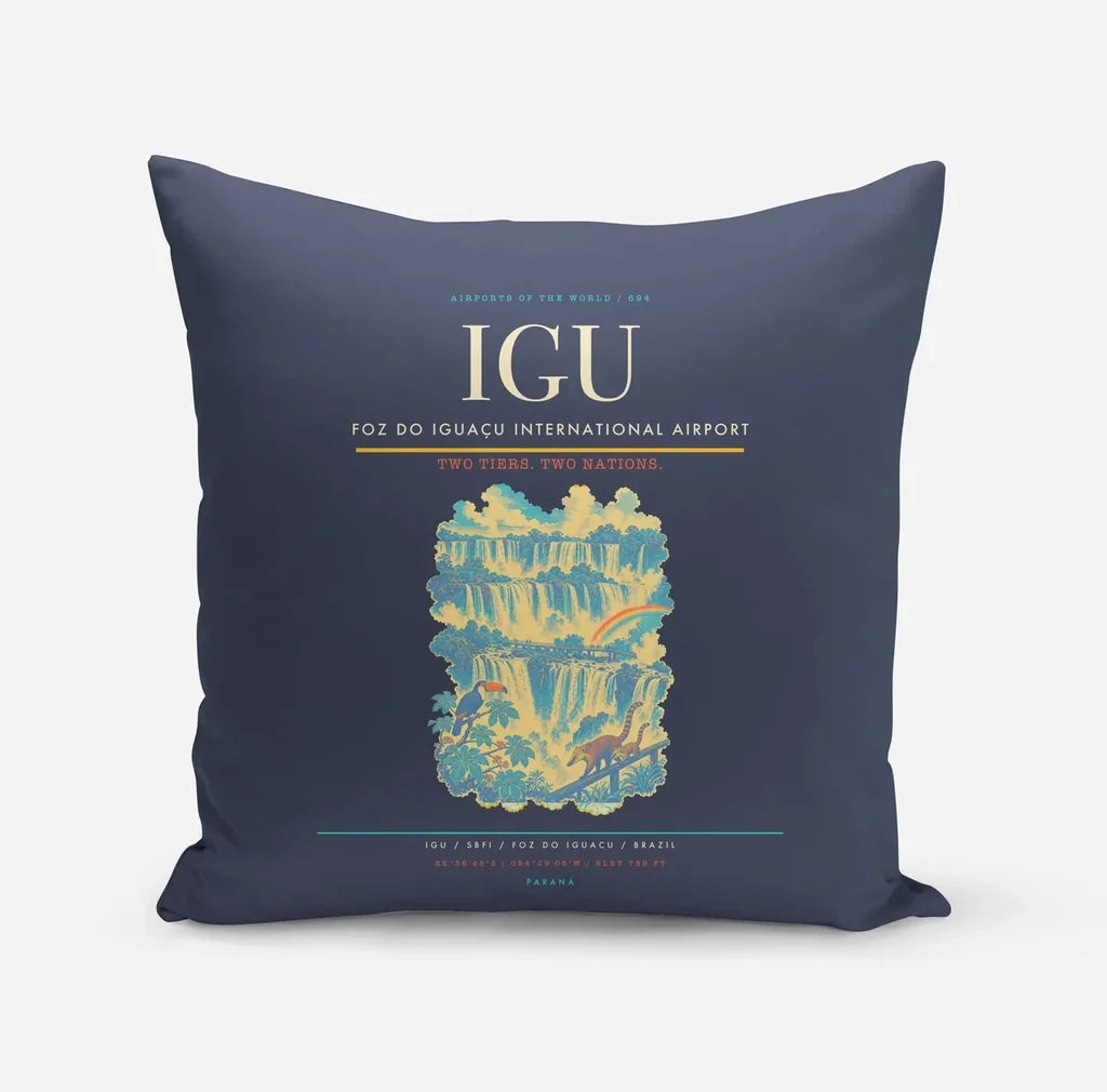 Foz do Iguaçu International Airport (IGU) design on navy blue pillow