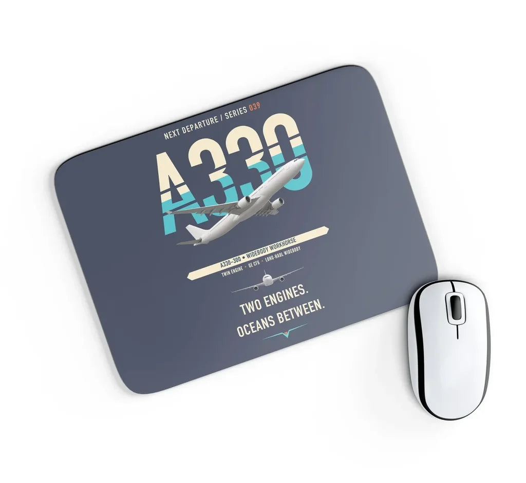 Airbus A330-300 design on navy blue rectangle mouse pad