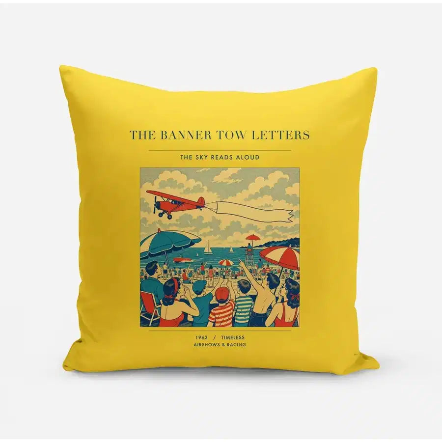 VINTAGE G4472 - The Banner Tow Letters - Designed Pillows design on yellow