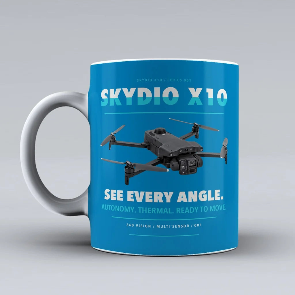 X10 Mug design on turquoise skydio