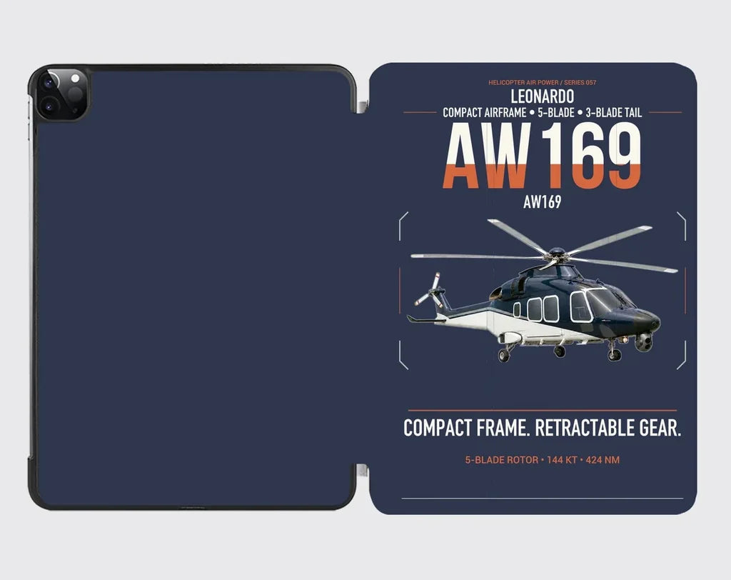 Leonardo AW169 design on navy blue ipad tablet case