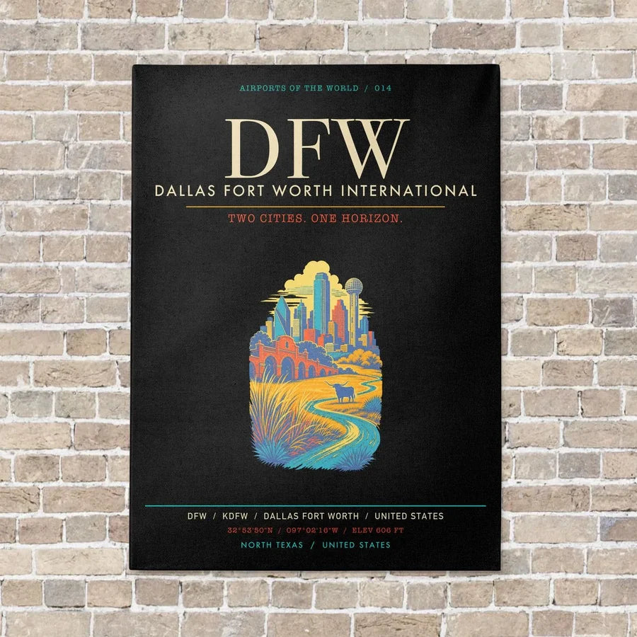 Dallas Fort Worth International Airport DFW - Canvas Framed - Black