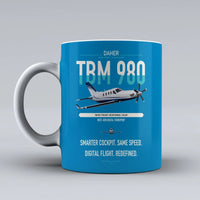Thumbnail for Daher TBM 980 design on turquoise ceramic mug, double-side print