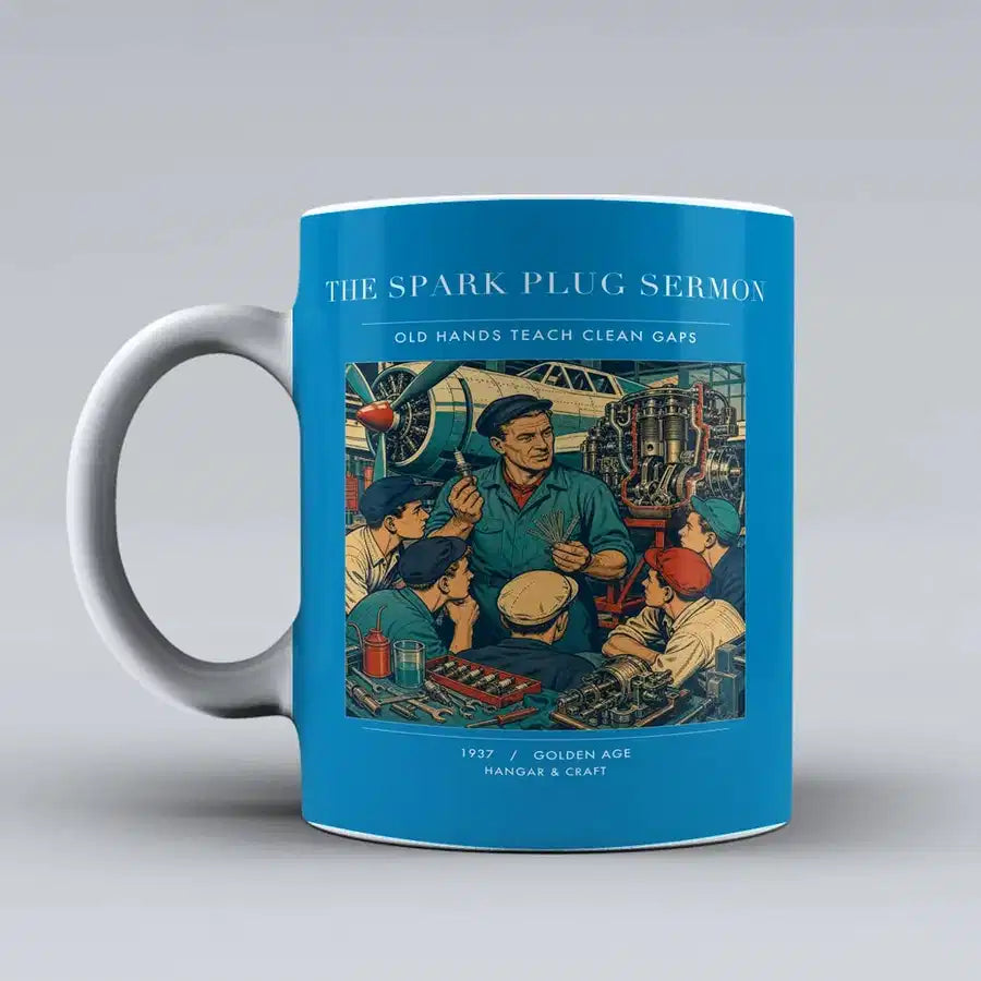 VINTAGE G4264 - The Spark Plug Sermon - Ceramic Mug design on turquoise