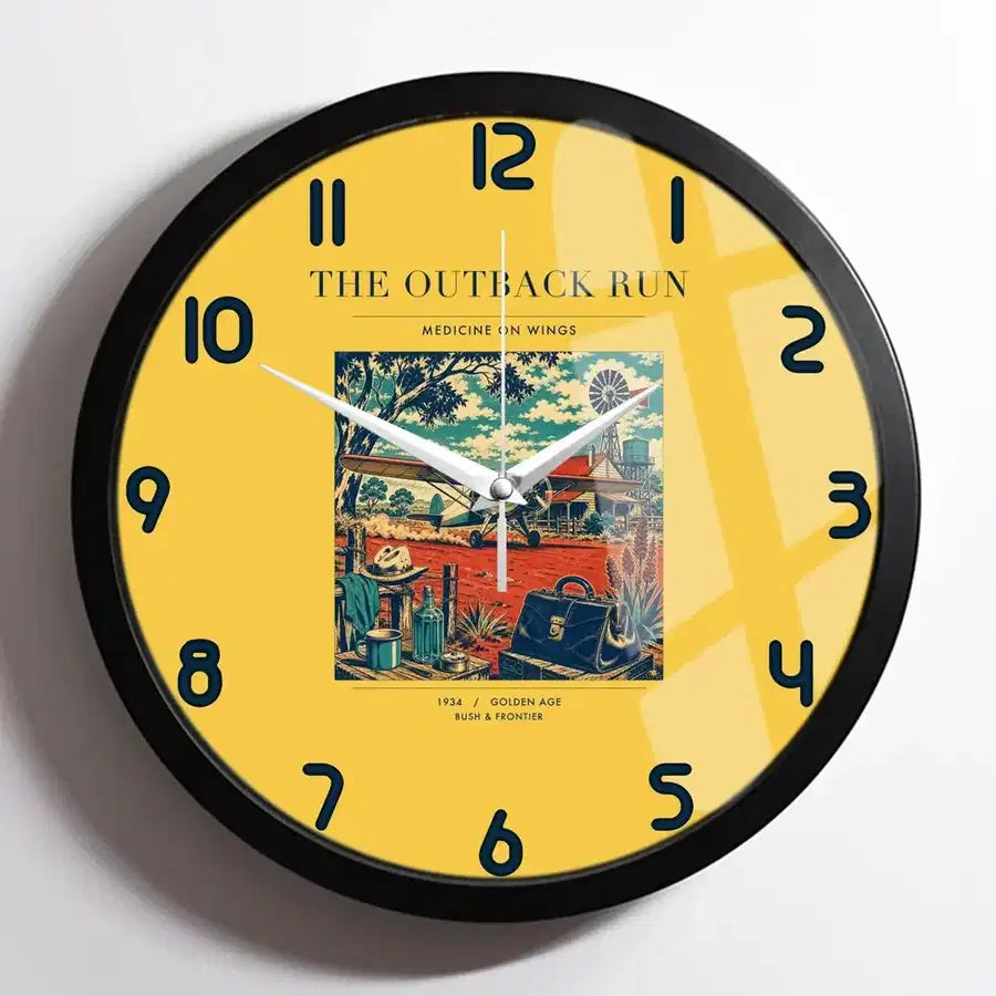 VINTAGE G4022 - The Outback Run - Designed Wall Clocks design on yellow framed