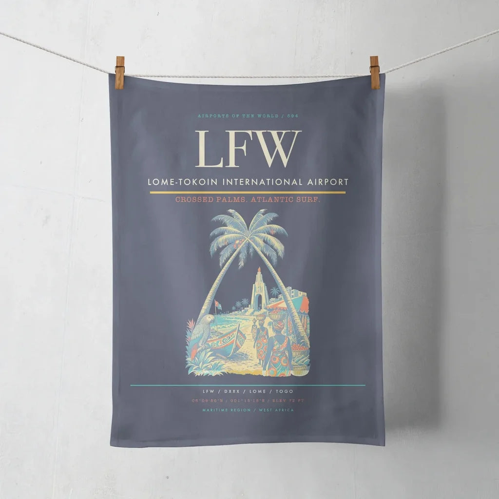 Lome-Tokoin International Airport (LFW) design on navy blue towel