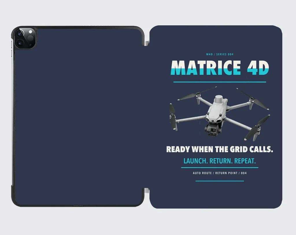 DJI Matrice 4D design on navy blue ipad tablet case