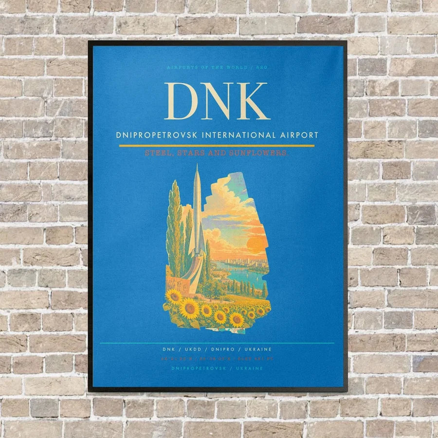 Dnipropetrovsk International Airport DNK vertical canvas print - framed - turquoise background