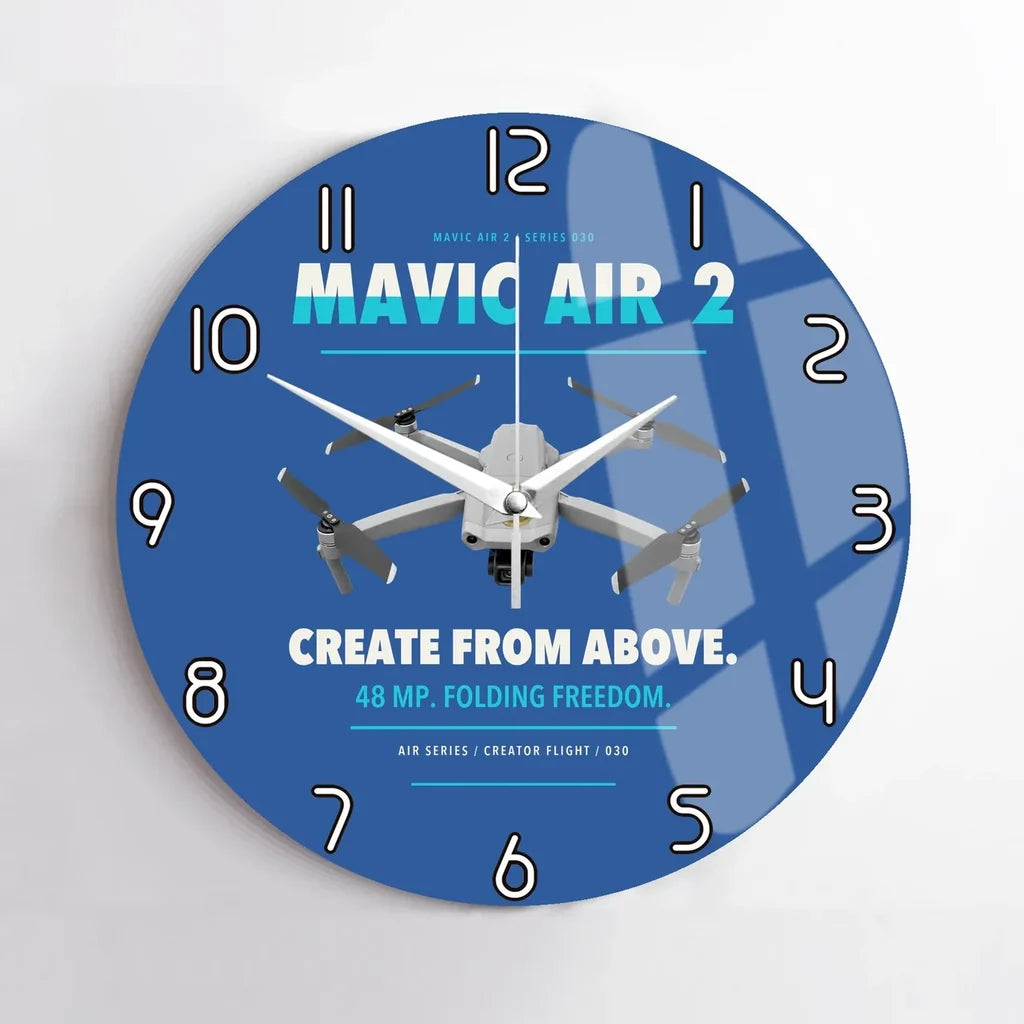 DJI Mavic Air 2 design on blue no frame wall clock