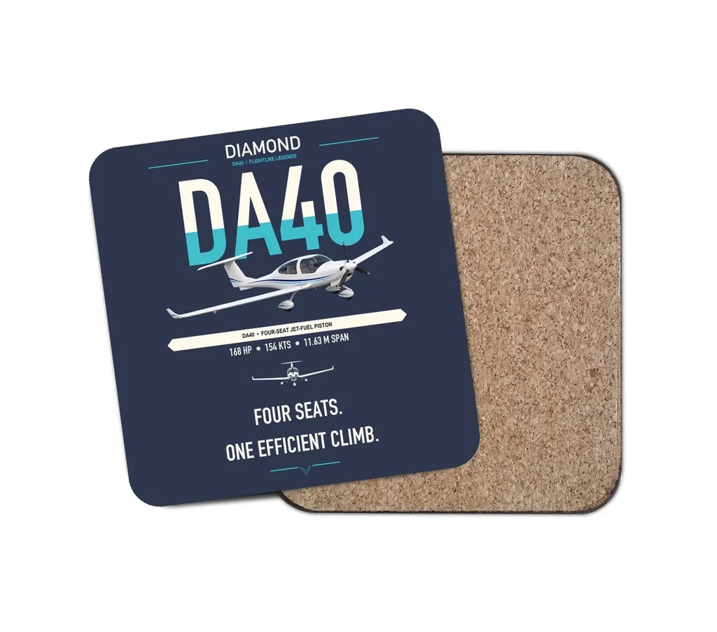 Diamond DA40 design on navy blue 1 piece coaster