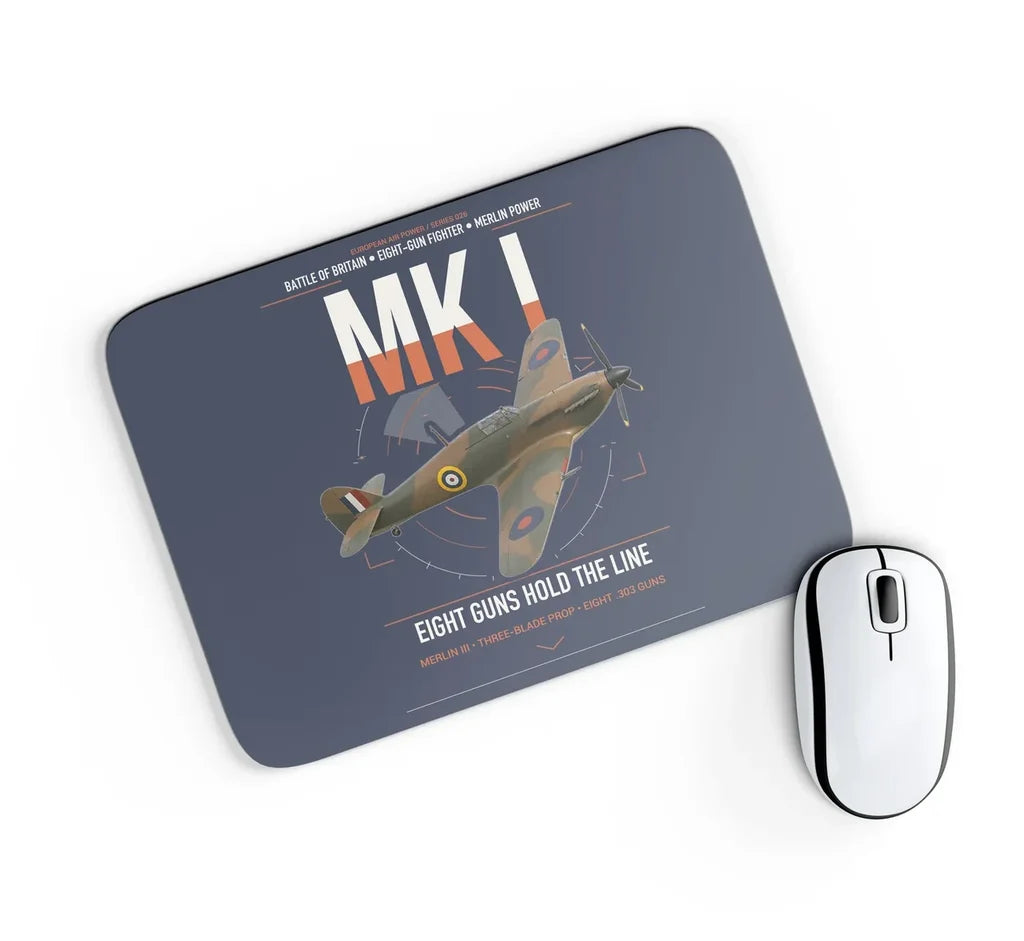 Hawker Hurricane Mk I design on navy blue rectangle mouse pad
