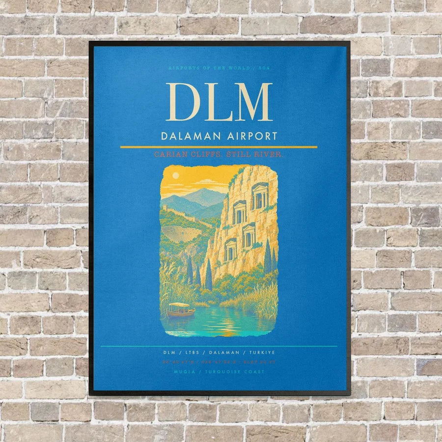 Dalaman Airport DLM vertical canvas print - framed - turquoise background