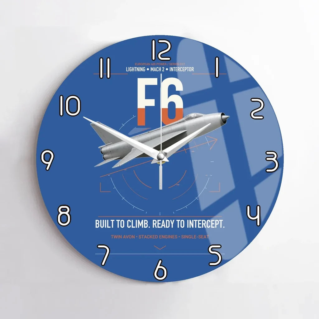English Electric Lightning F6 design on blue no frame wall clock