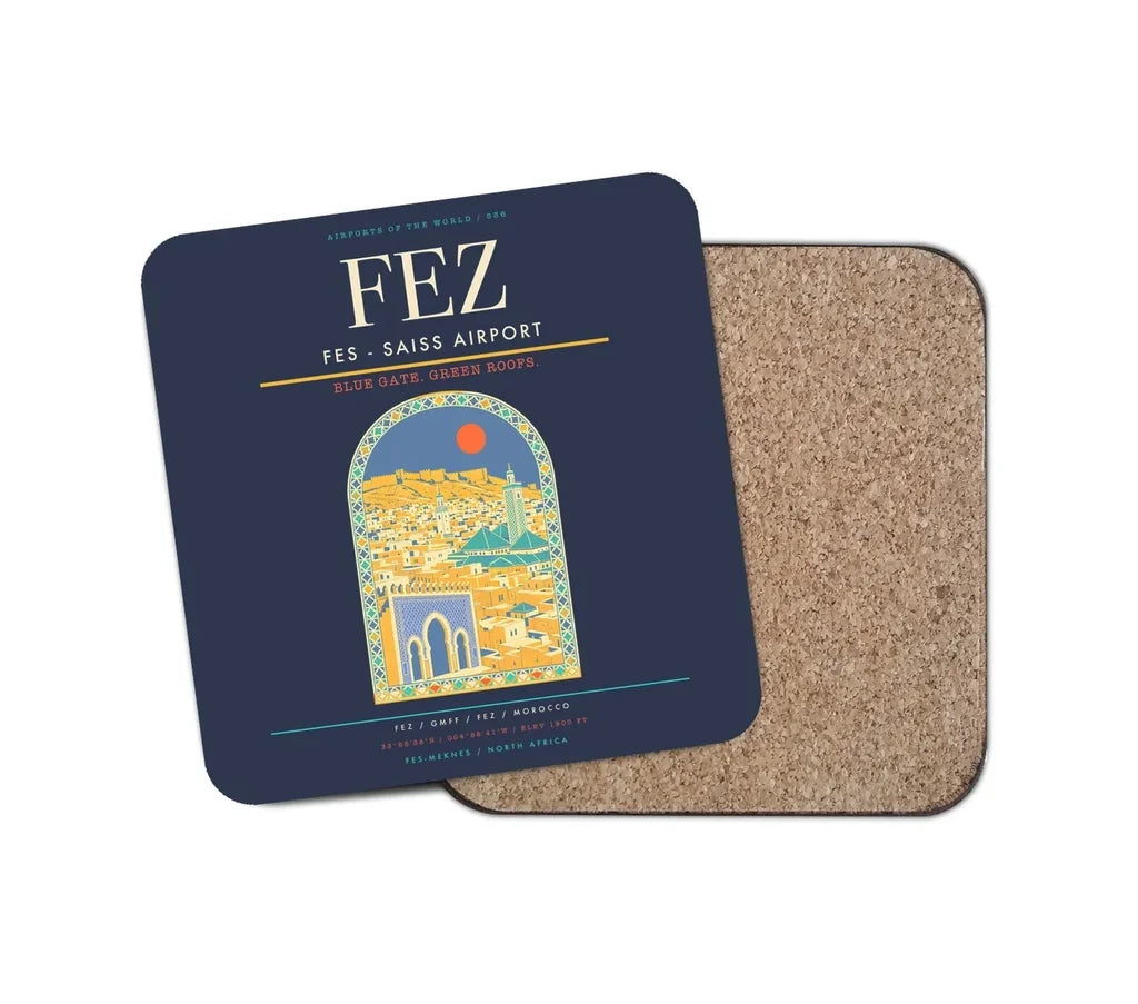Fes (FEZ) design on navy blue 1 piece coaster
