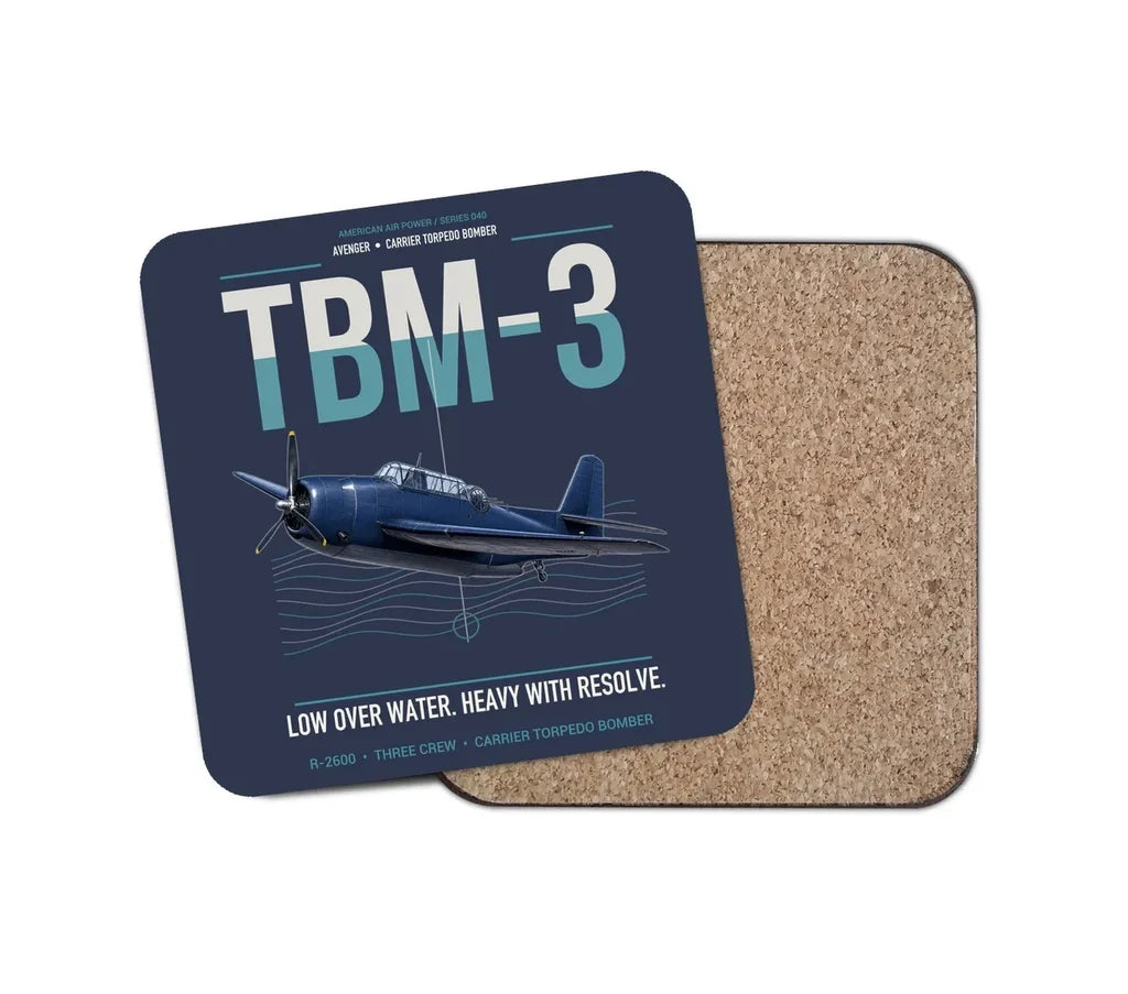 TBM-3 Avenger design on navy blue 1 piece coaster