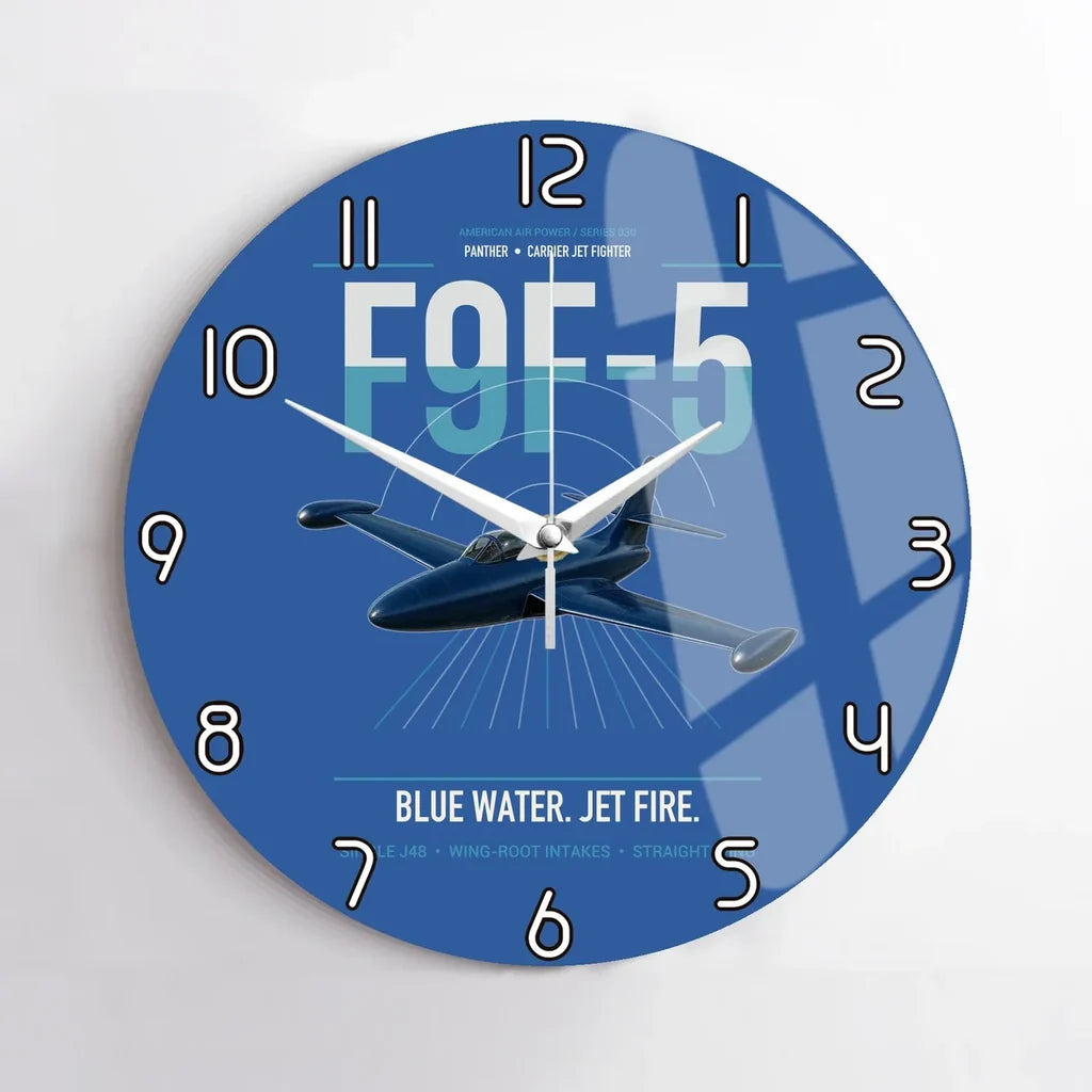 F9F-5 Panther design on blue no frame wall clock