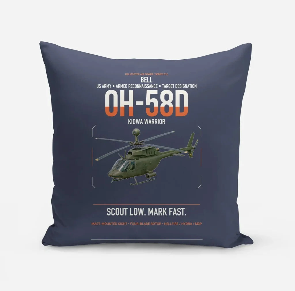 Bell OH-58D Kiowa Warrior design on navy blue pillow