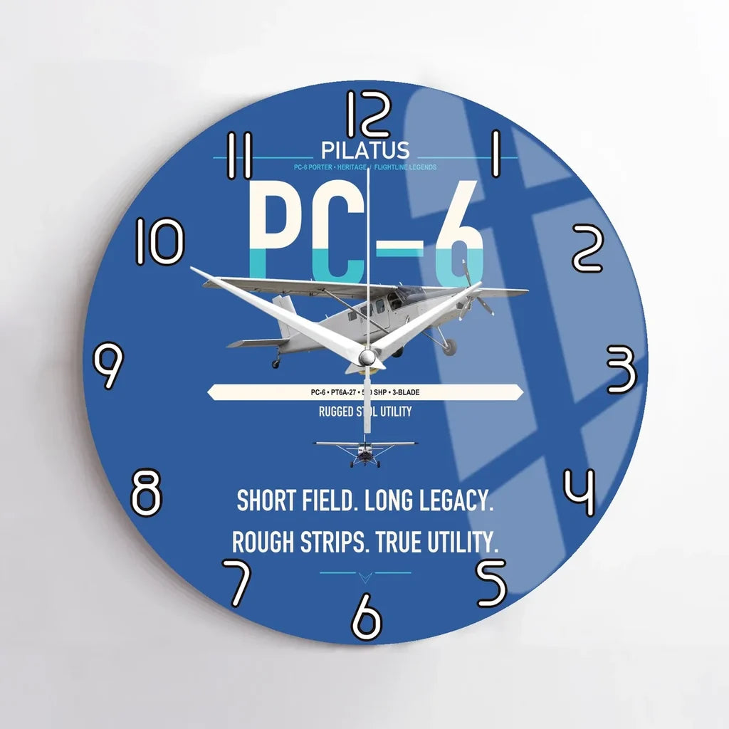 Pilatus PC-6 Porter design on blue no frame wall clock