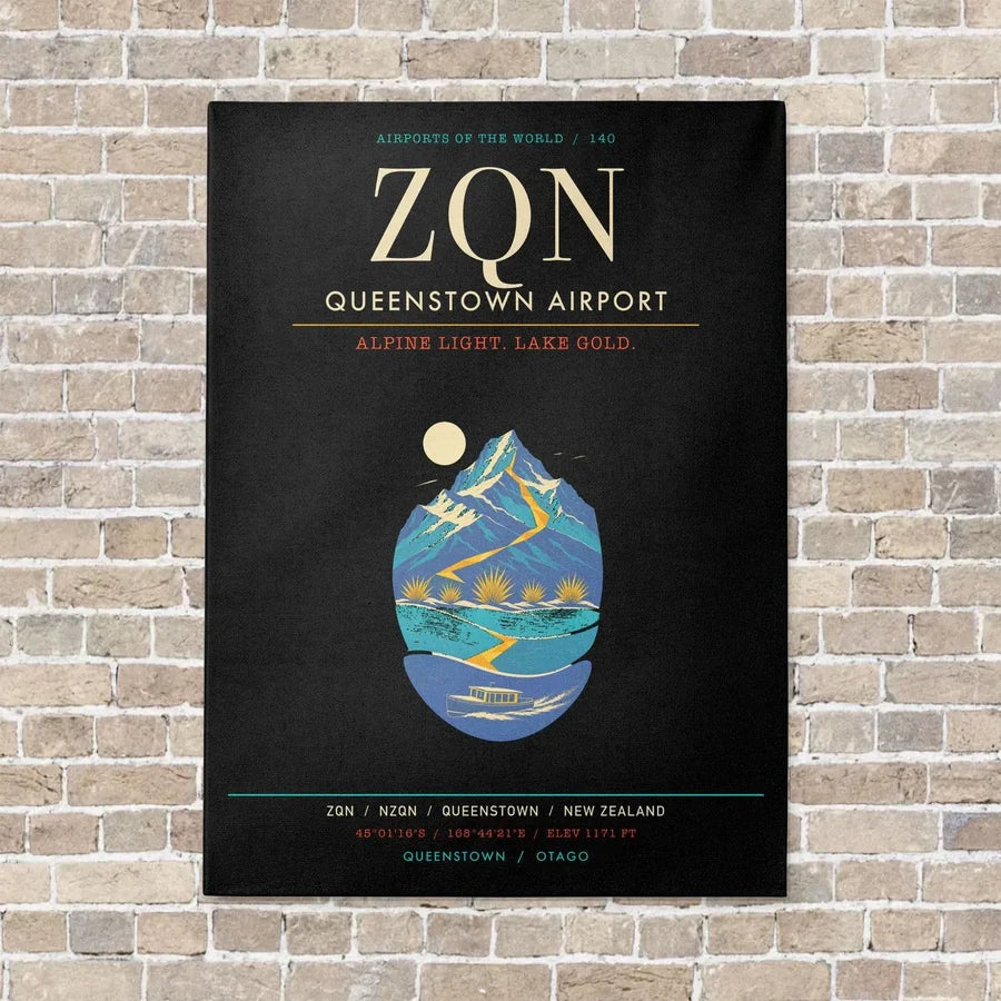 Queenstown Airport ZQN - Canvas Framed - Black