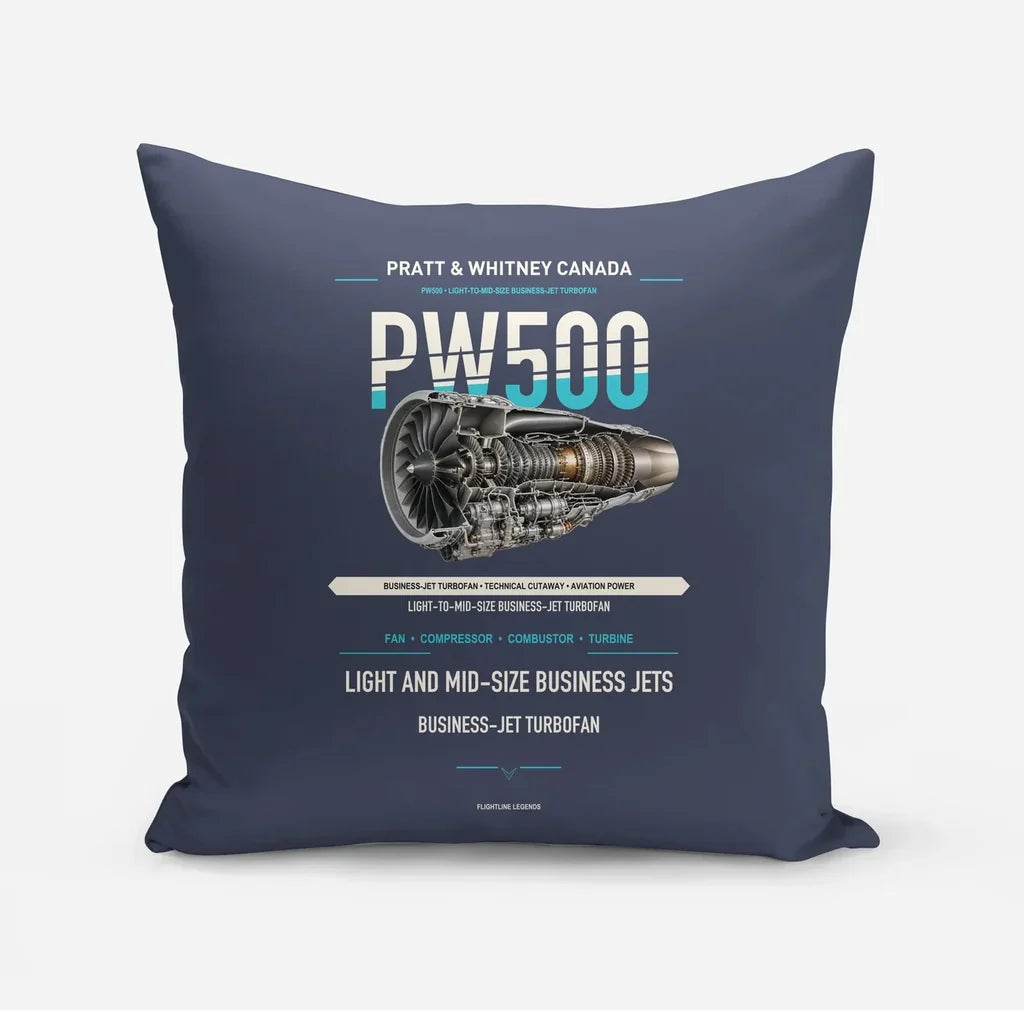 PW500 design on navy blue pillow