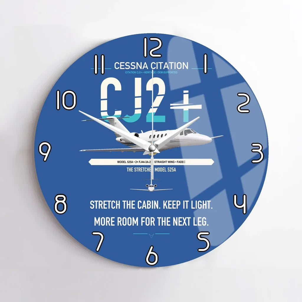 Cessna Citation CJ2+ design on blue no frame wall clock