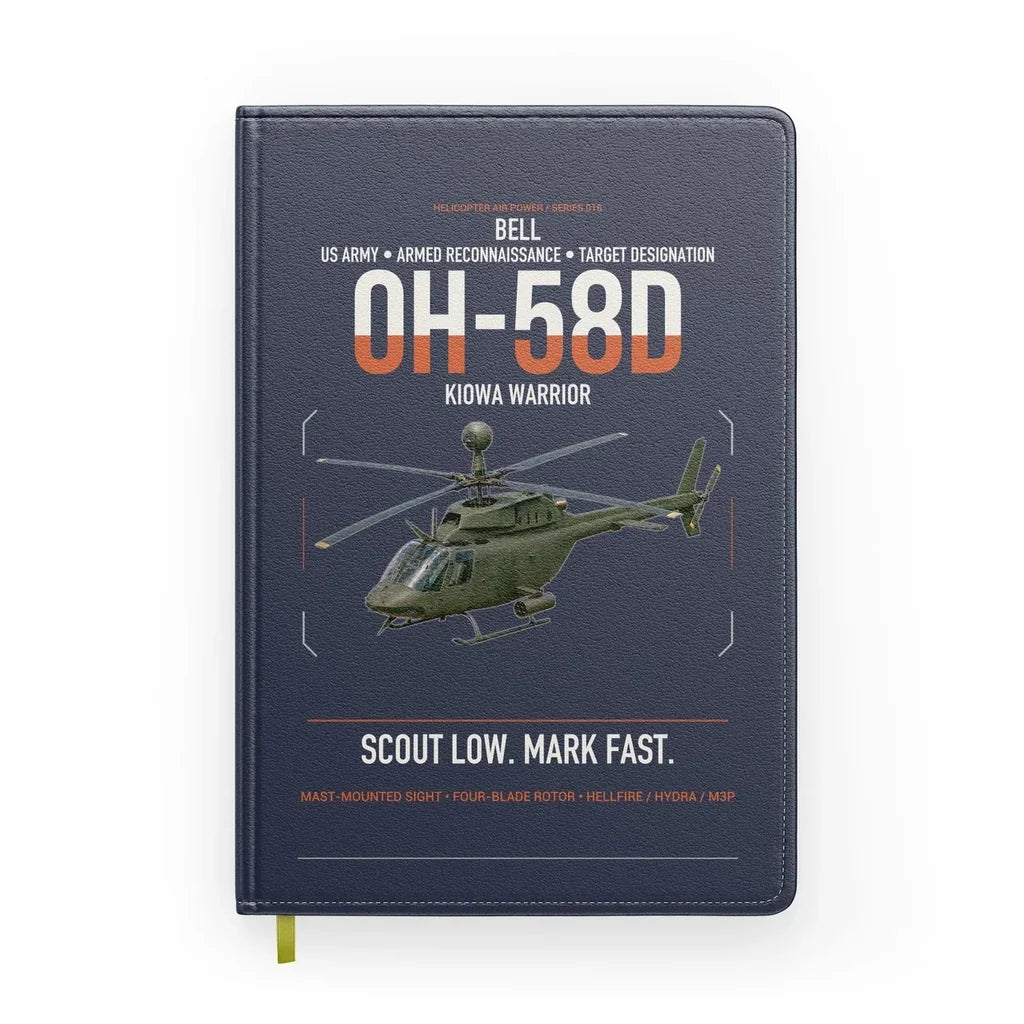 Bell OH-58D Kiowa Warrior design on navy blue notebook