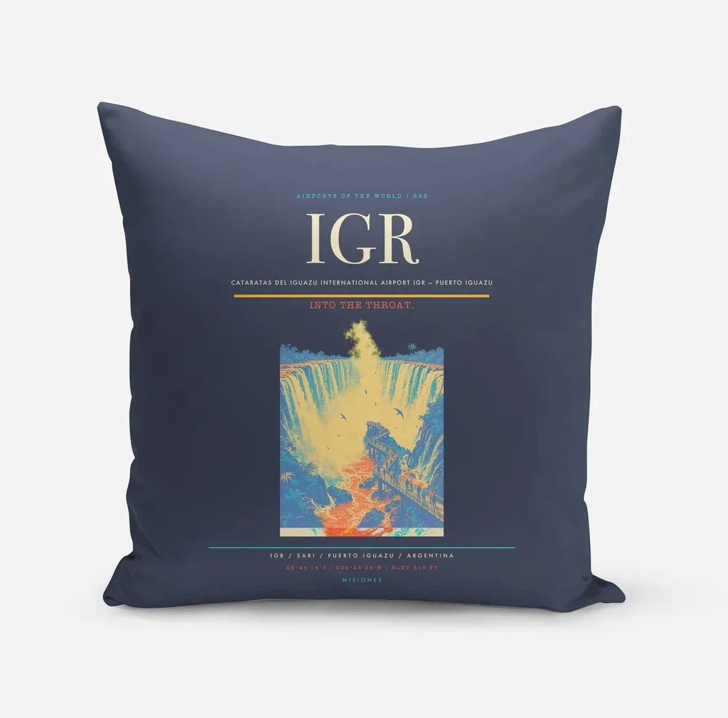 Cataratas del Iguazu International Airport (IGR) design on navy blue pillow
