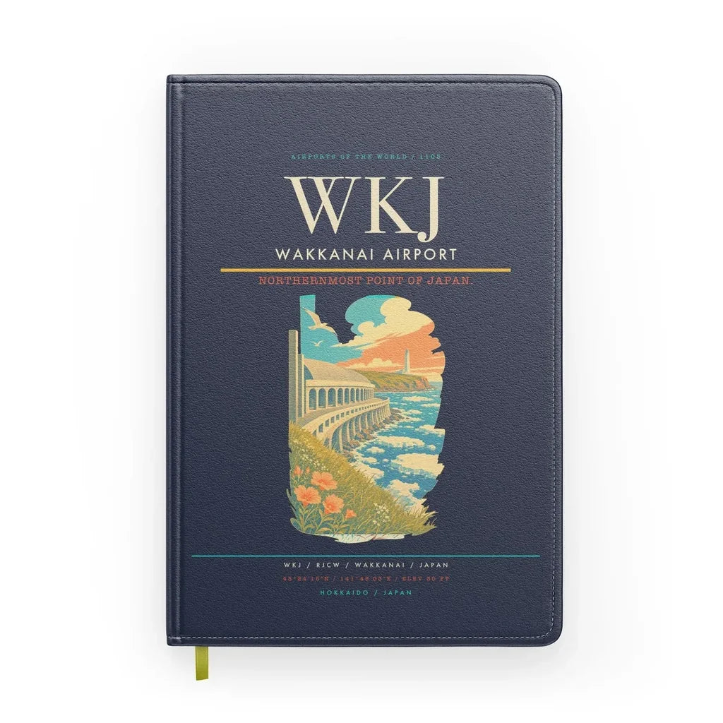 Wakkanai Airport (WKJ) design on navy blue notebook