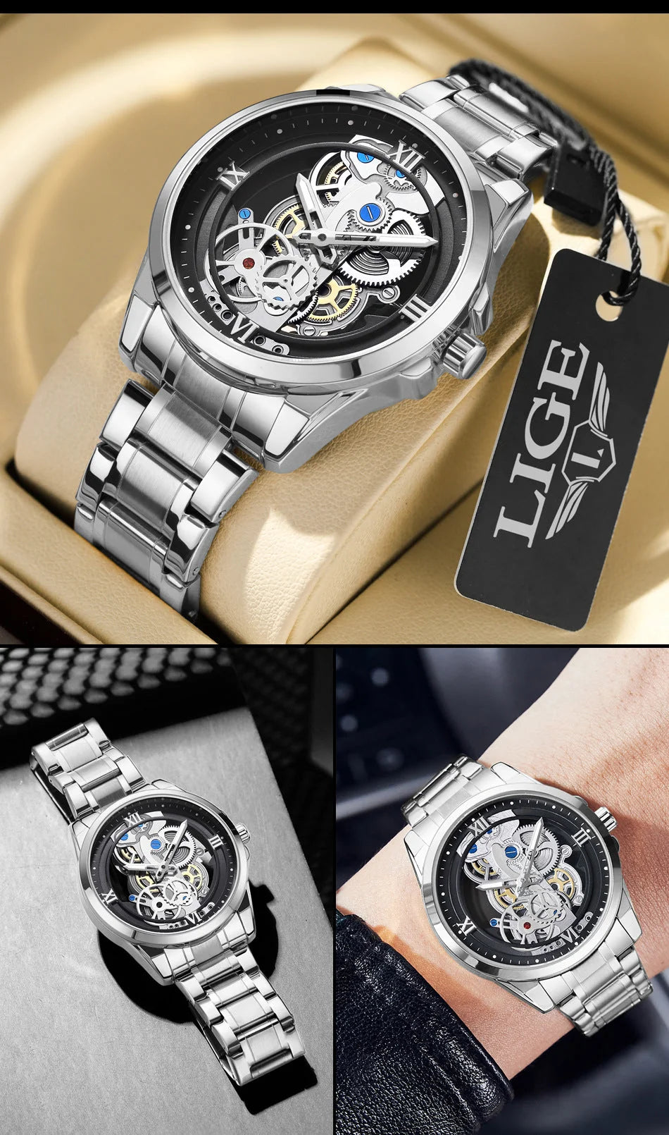 Stylish watch with Night Light Skeleton Quartz Wristwatch on the dial — view 18