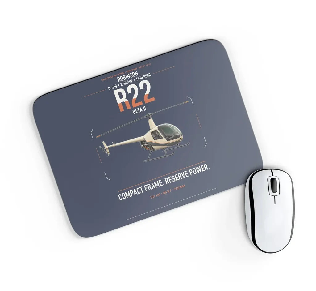 Robinson R22 Beta II design on navy blue rectangle mouse pad