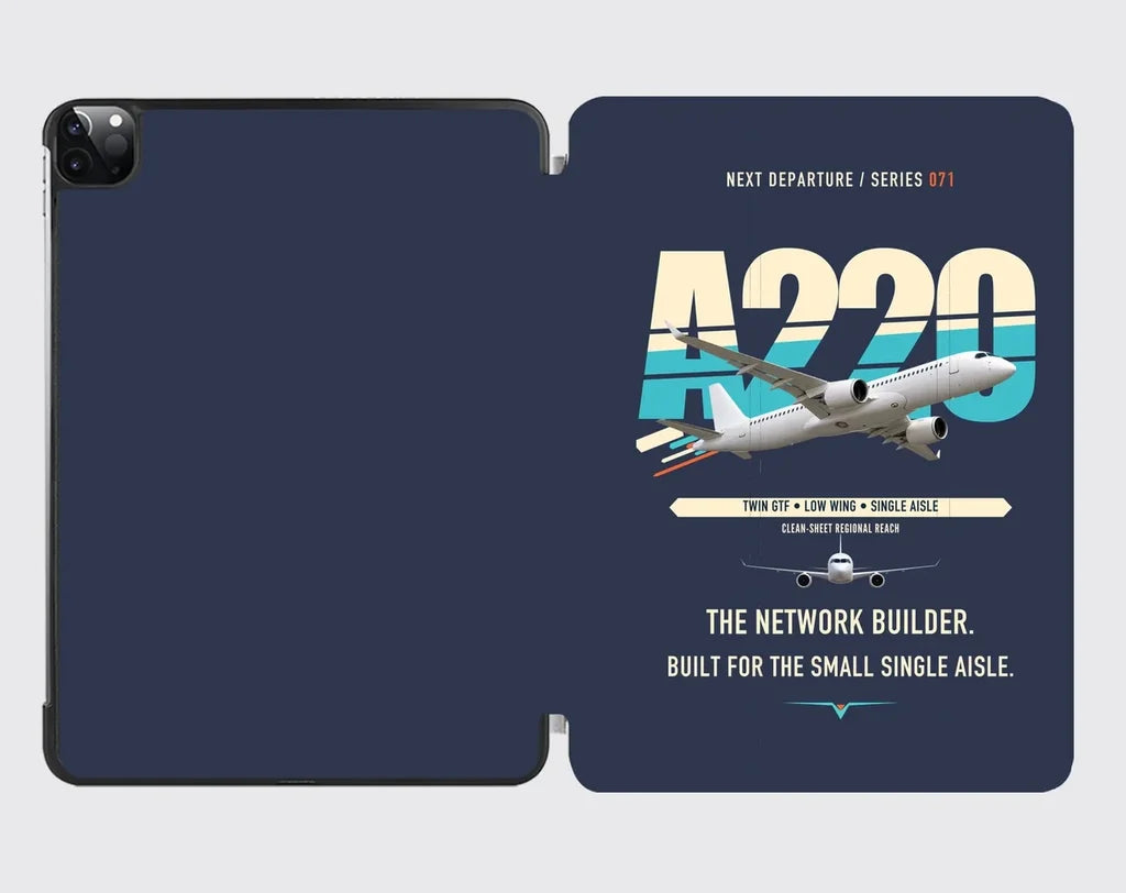 Airbus A220-300 design on navy blue ipad tablet case