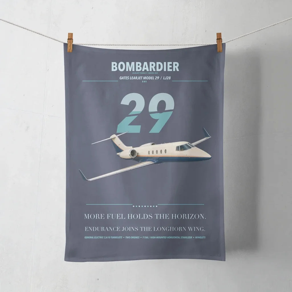 Bombardier Learjet 29 design on navy blue towel