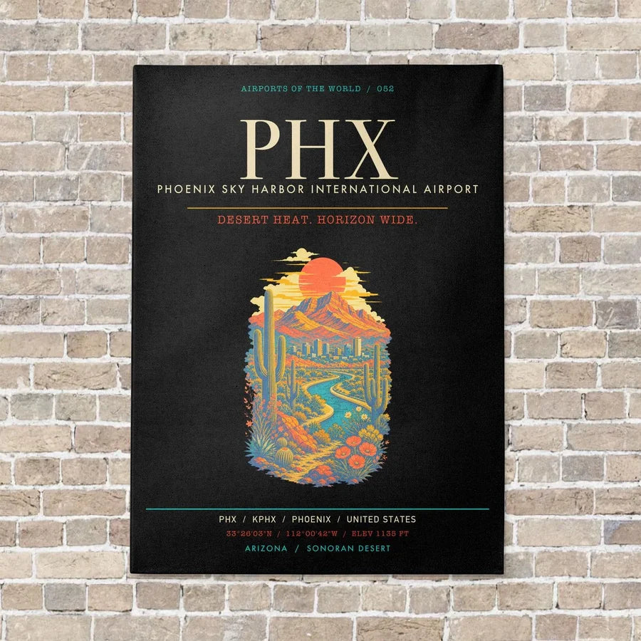 Phoenix Sky Harbor International Airport PHX - Canvas Framed - Black