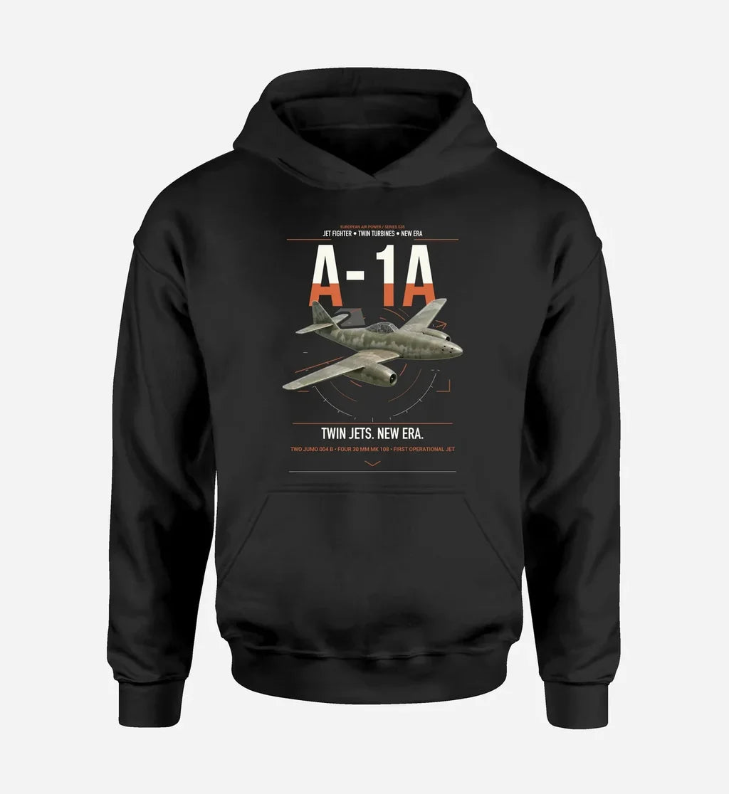 Messerschmitt Me 262A-1a design on black double-side hoodie, single-side print