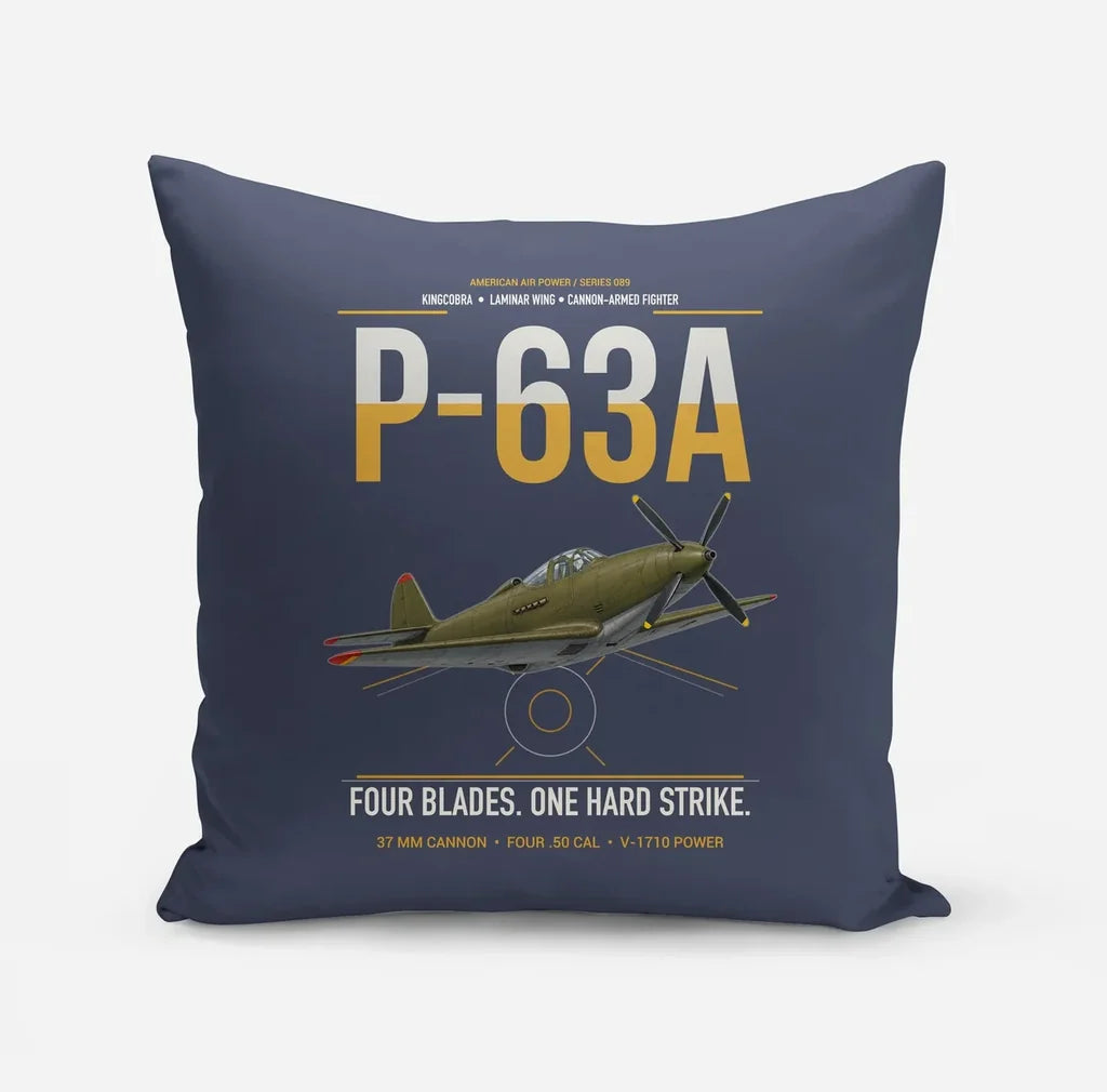 P-63A Kingcobra design on navy blue pillow