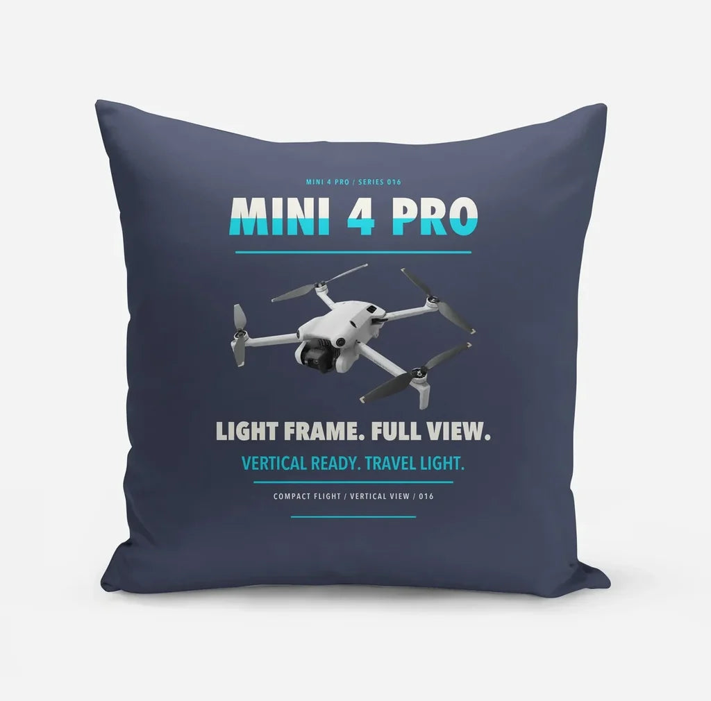 DJI Mini 4 Pro design on navy blue pillow