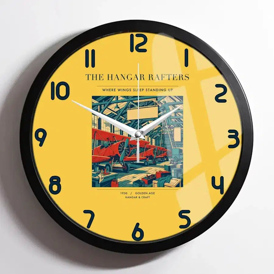 VINTAGE G4166 - The Hangar Rafters - Designed Wall Clocks design on yellow framed