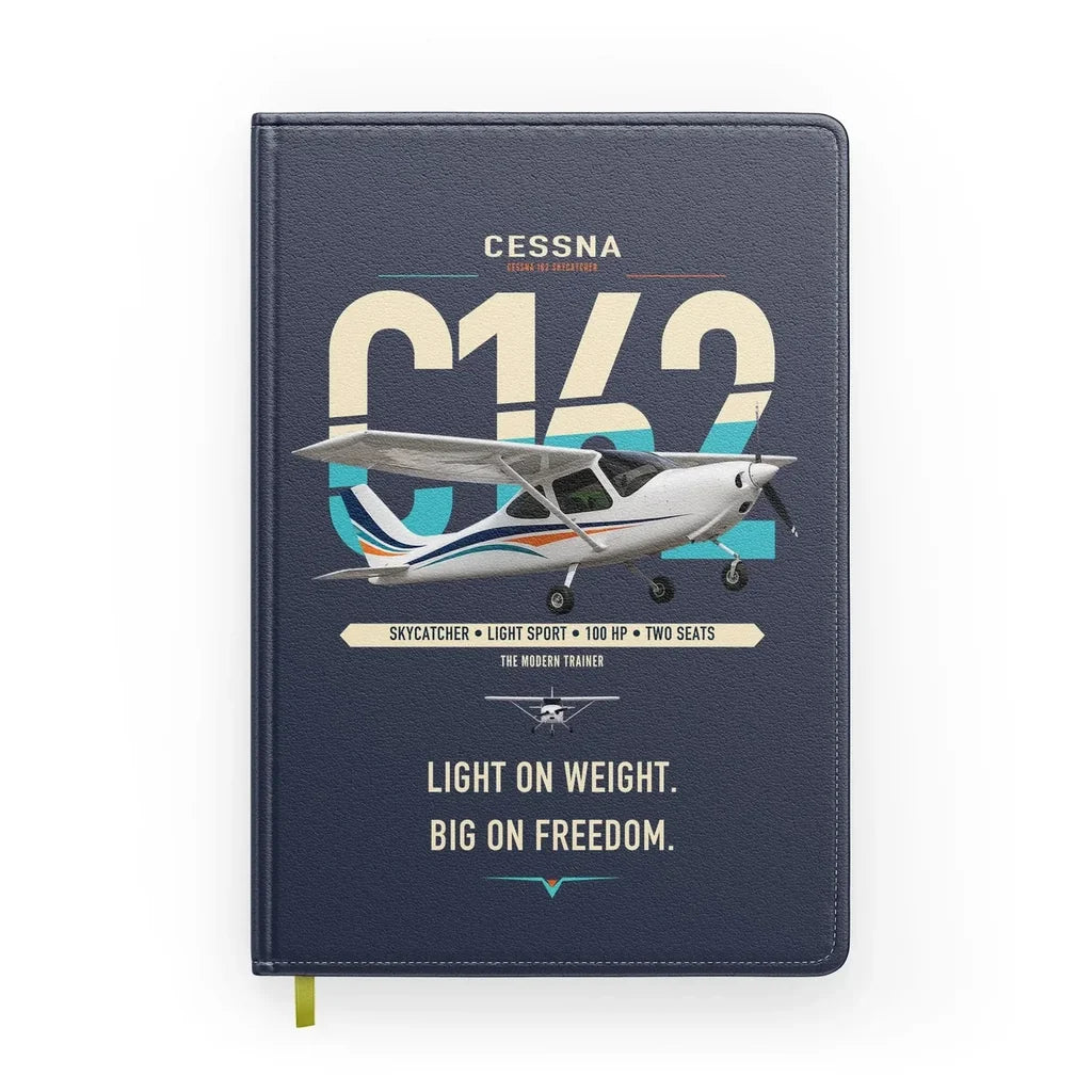 Cessna 162 Skycatcher design on navy blue notebook