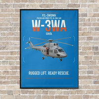 Thumbnail for PZL-Świdnik W-3WA Sokół vertical canvas print - framed - turquoise background
