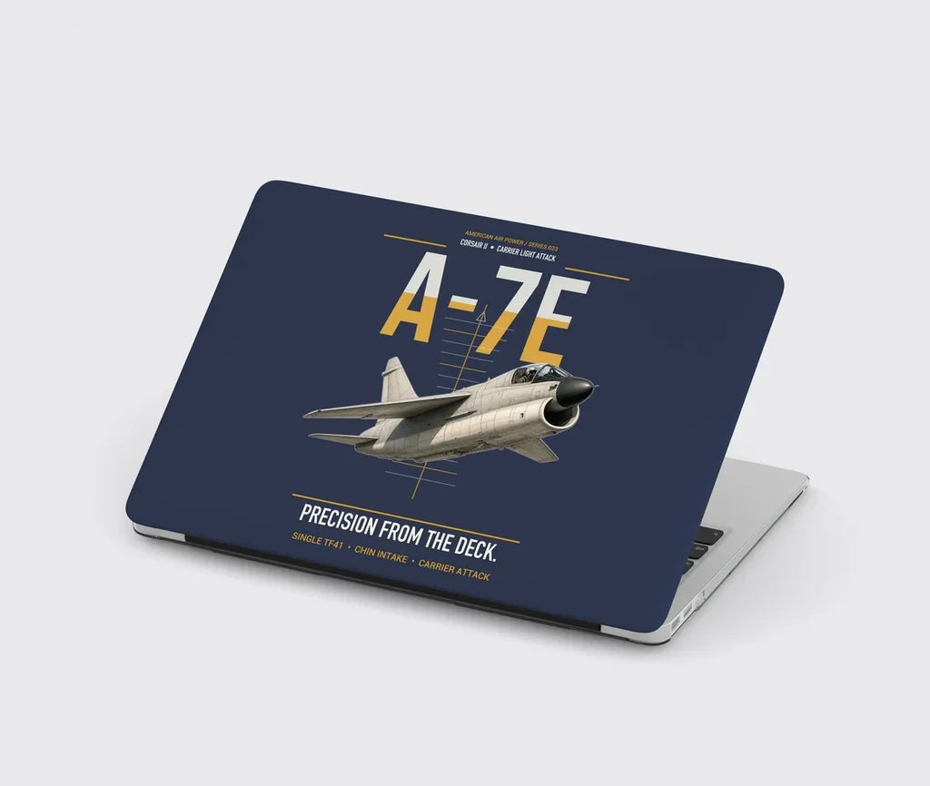 A-7E Corsair II design on navy blue MacBook case