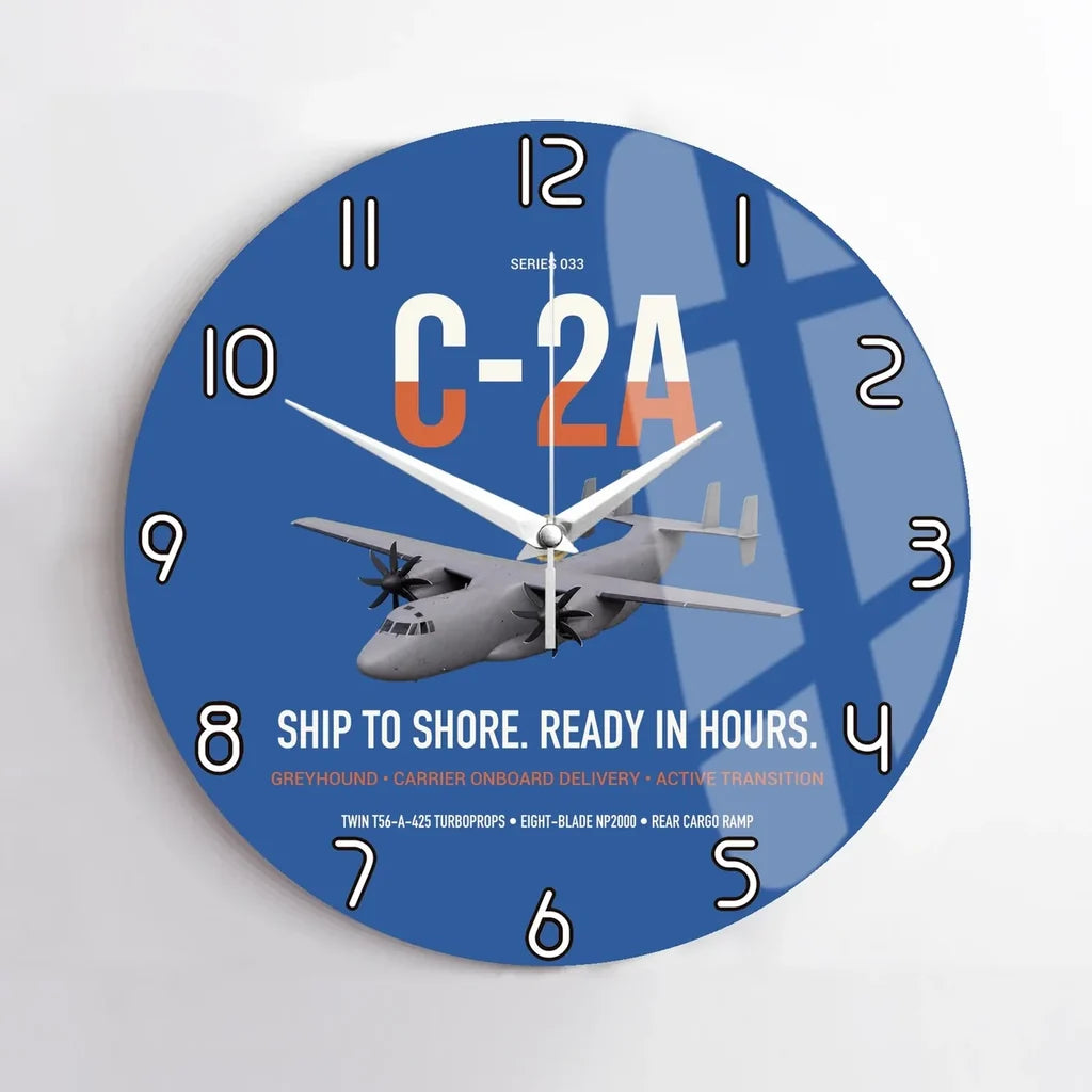 C-2A Greyhound design on blue no frame wall clock