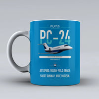 Thumbnail for Pilatus PC-24 design on turquoise ceramic mug, double-side print