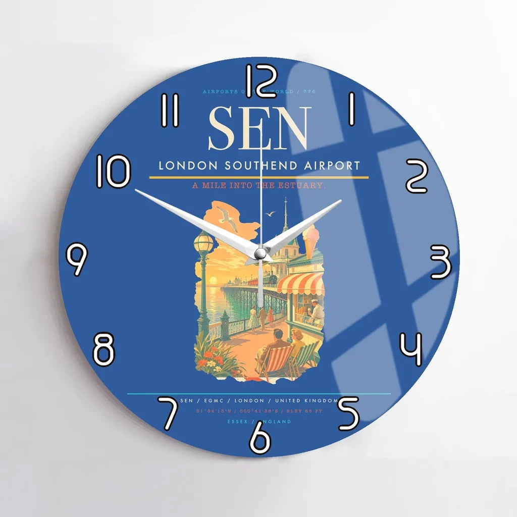 London Southend Airport (SEN) design on blue no frame wall clock