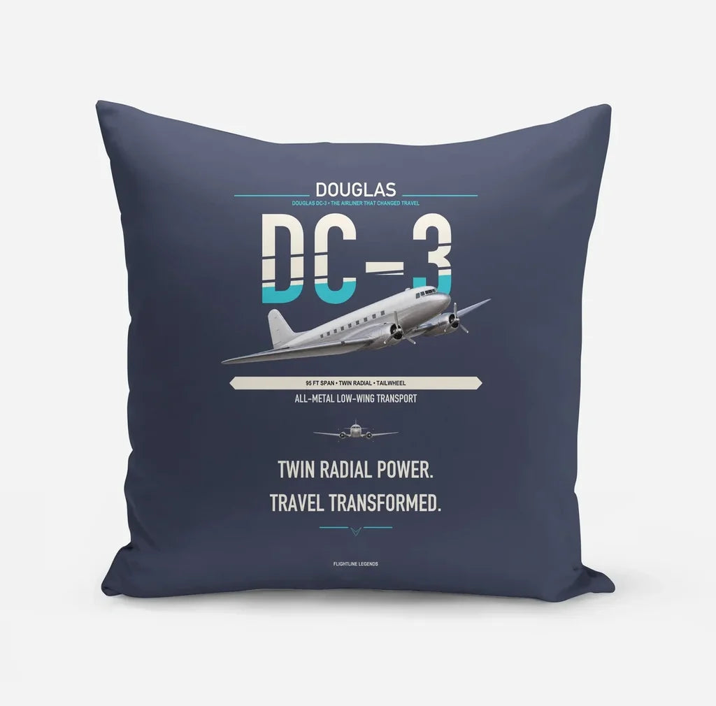 Douglas DC-3 design on navy blue pillow
